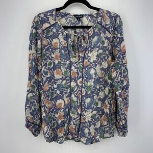 Lucky Brand Womens Small Floral Paisley Peasant Blouse Folk Cottage Hippie